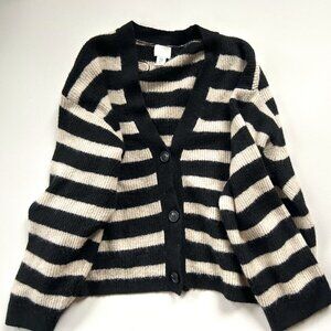 H&M Soft Striped Cardigan Sweater, Black and White